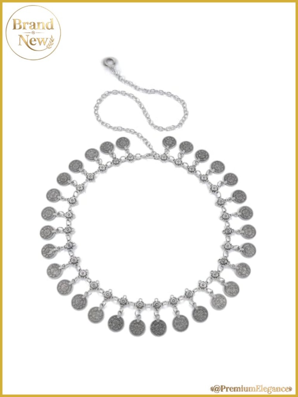 Metal Alloy Chain Belt Coin Tassel Adjustable Waist 23-32in